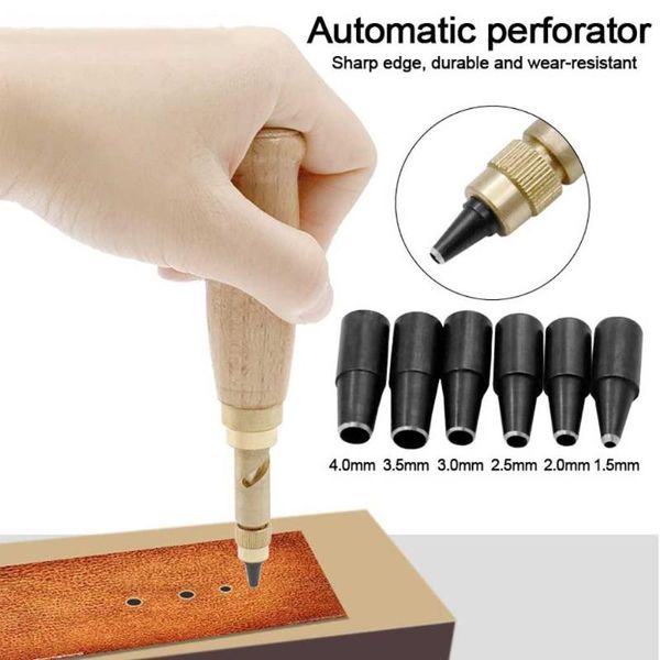 

6pcs diy leather punch automatic belt mute screw rotary punch machine steel belt hole craft leather tool sets 20d26