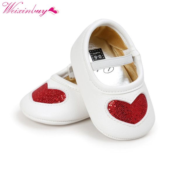 

2019 children shoes first walker pu leather soft bottom baby princess shoes baby girl party ins new love pinted
