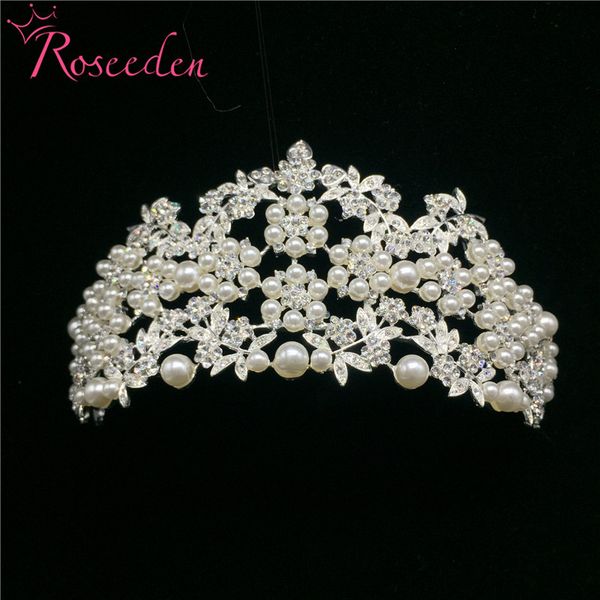 

korean style women simulated-pearl crown female rhinestone beautiful little pearl tiara bridal hair wedding accessories re157, Golden;white