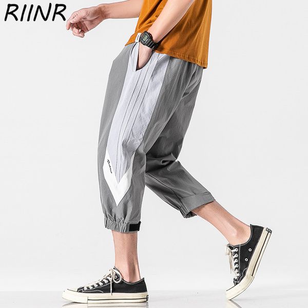 

riinr summer sports pants harem pants men's casual loose strap feet calf-length, Black