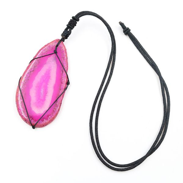 

10 pcs handmade weave irregular stripe many colors agate pendant ethnic style necklace with rope chain jewelry, Silver