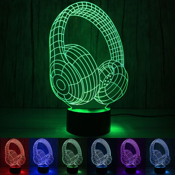 

Наушники 3D Light 7 Изменение цвета Night Light Touch Лампе 3D акриловые светодиодные лампы Deco