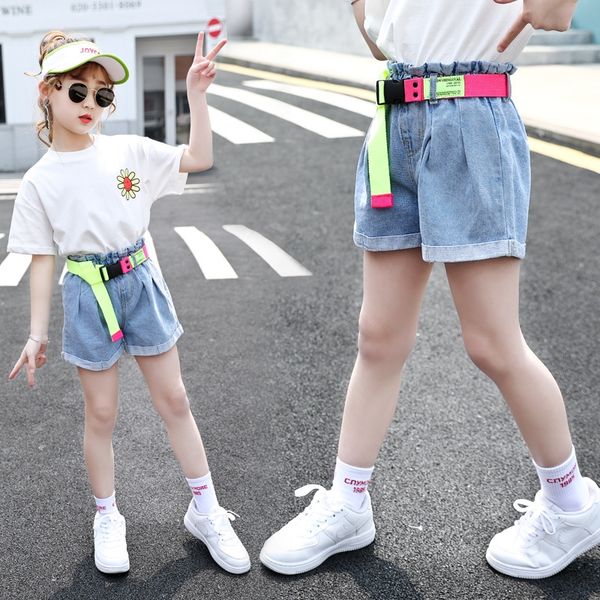 

vkr9c girls denim shorts 2020 summer shorts clothes children wear all-match pants little girl foreign style high waist pants fashion, Blue