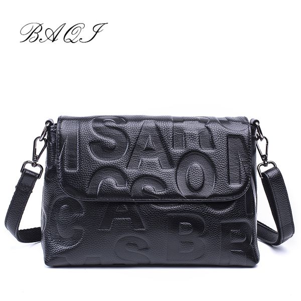 

baqi women bag fashion genuine leather cowhide women shoulder bag designer letter embossing lady crossbody messenger female