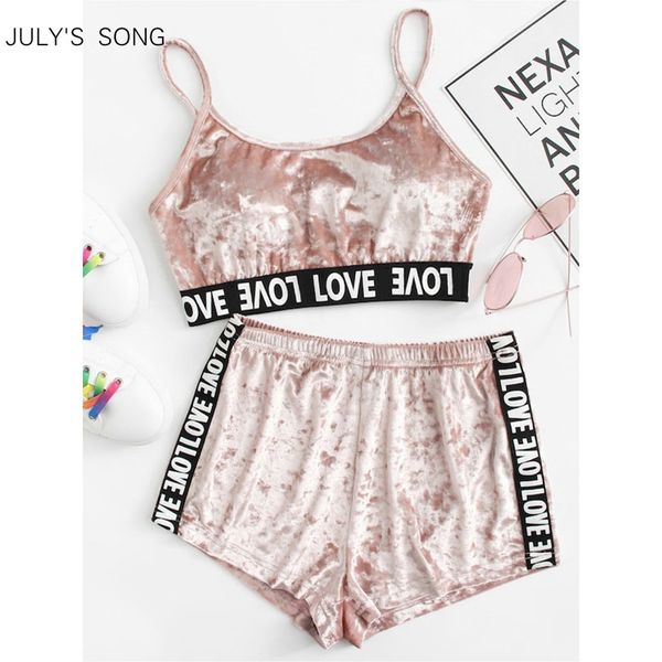 

july's song women's pajamas set velvet crop panties sets velvet shorts pajama set ladies sleepwearand sling lingerie, Black;red