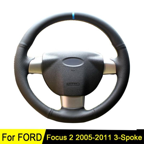 

black artificial leather car steering wheel cover for focus 2 2005-2011
