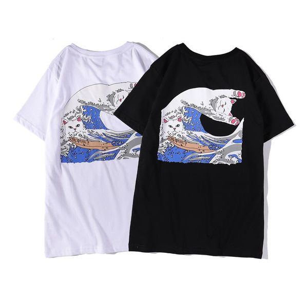 

ripndip tide brand short sleeved mens designer t-shirt luxury fashion slim t-shirt boutique wave cat print t-shirt cotton sports t shirt, White;black