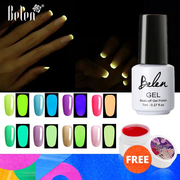 

belen 7ml uv gel night glow in dark nail gel polish lucky lacquer varnishes soak-off uv led fluorescent neon luminous colors, Red;pink