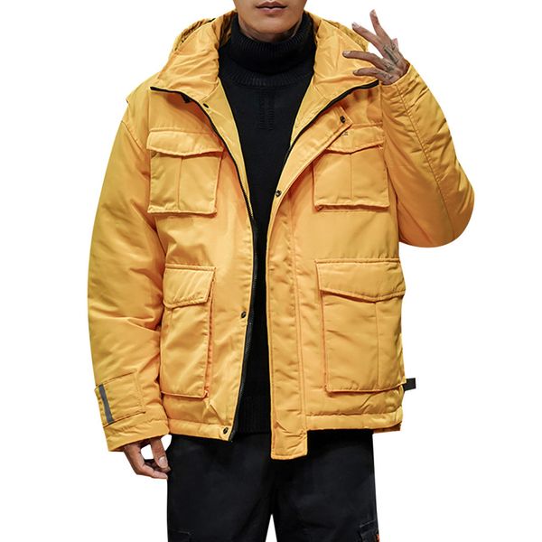 

men's down & parkas coats jackets fashion winter casual pure color hooded warm cotton clothing coat drop, Black