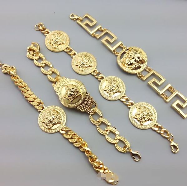 

fashion design men's 18k gold plated bracelet stainless steel medusa head bracelet old man's head hip hop jewelry sold, Black