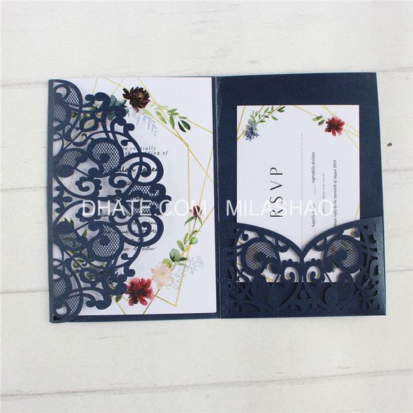 

Invitation card wedding with envelop in ert floral la er cutting elegant tri folding offer cu tomized printing multi color