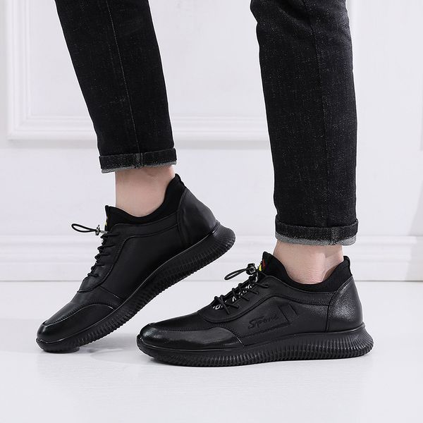 

2019 new men oxford genuine leather dress shoes lace up flats male casual shoes footwear loafers men big size 39-43 f8-89, Black