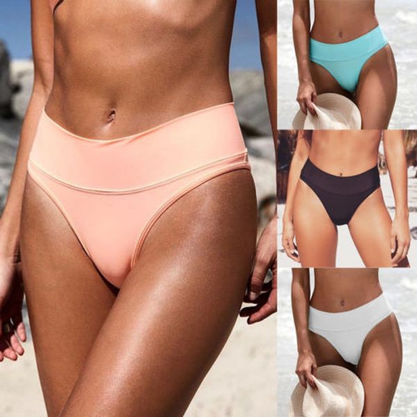 

one piece high waist women's bikini bottom summer brazilian beach swimwear swimsuit push-up brief solid color swim