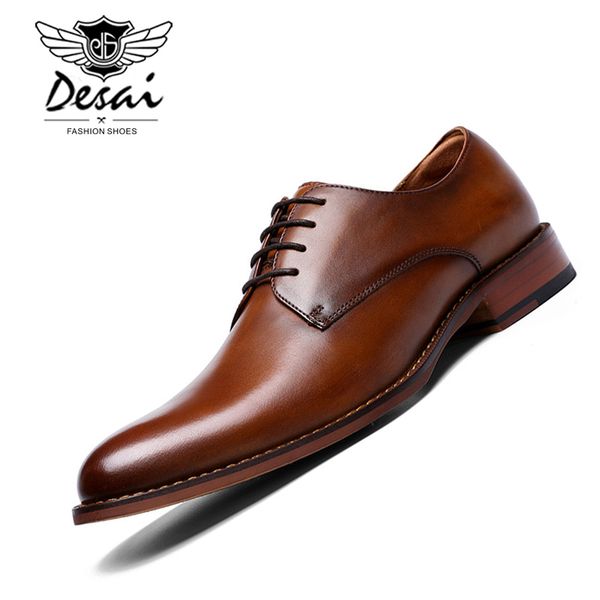 

desai brand 2019 new men's genuine leather shoes business dress elegant gentleman shoes simple british style wedding black