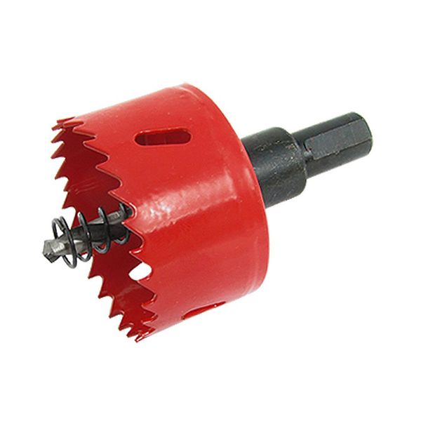 

53 mm diameter red twist drill hole saw with hex shank
