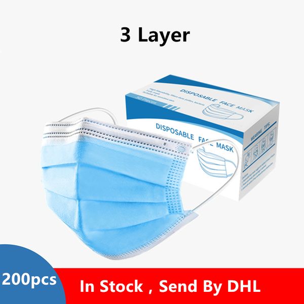 

disposable via dhl 200pcs 3 layer meltblown cloth non-woven dust soft breathable anti pollution flu face mouth mask