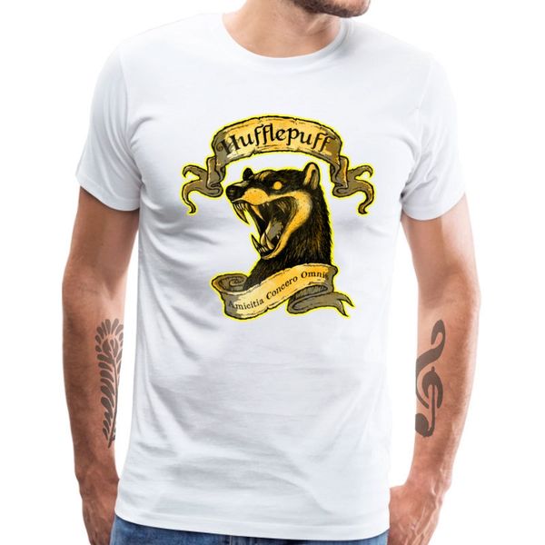 

men t-shirts hufflepuff faddish amicitia concero omnis print tees crewneck father day gift cotton short sleeve t shirt 666, White;black