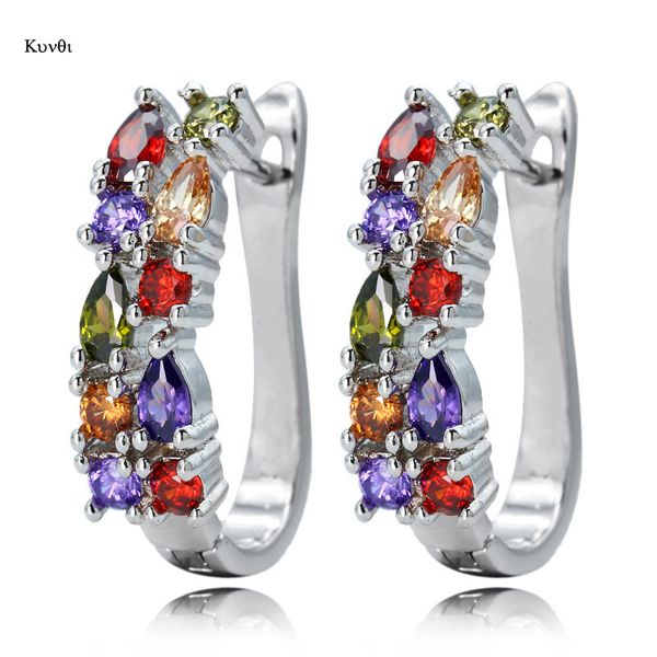 

colorful crystal zircon earring elegant gold silver earring for women fashion hoop earrings party jewelry, Golden