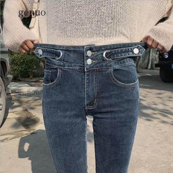 

skinny jeans woman high waist double button jean skinny mujer denim pants spring women's jeans with high waist jean women 2020, Blue