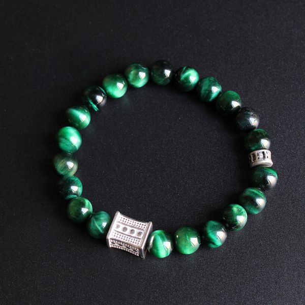 

eastisan green cobra eye stone bead with tibetan buddhism six true words charm bracelet for man woman yoga meditation om jewelry, Black