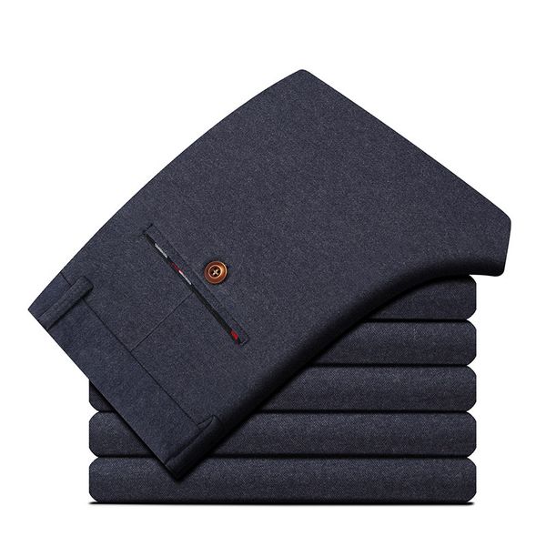 

jbersee autumn winter casual men pants cotton slim straight trousers fashion business pants men plus size men's winter trousers, Black