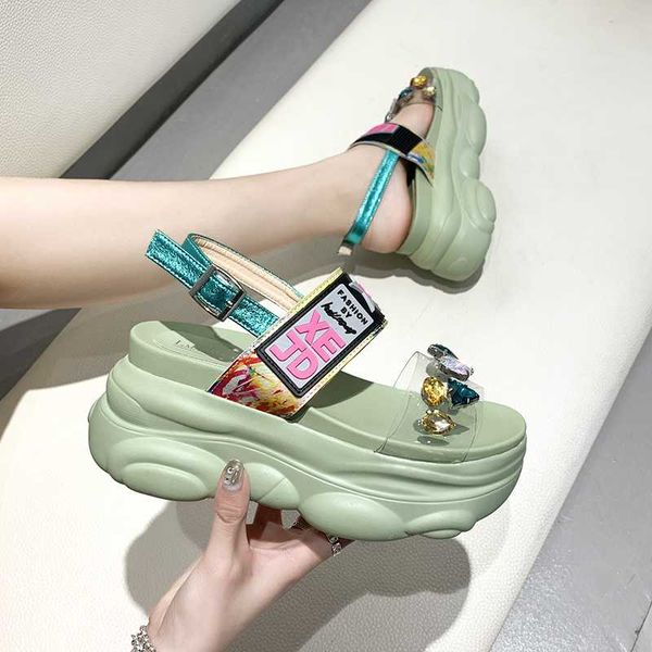 

summer women platform sandals luxury designers fashion chunky sandal green yellow white sport 8cm casual wedge shoes for woman, Black