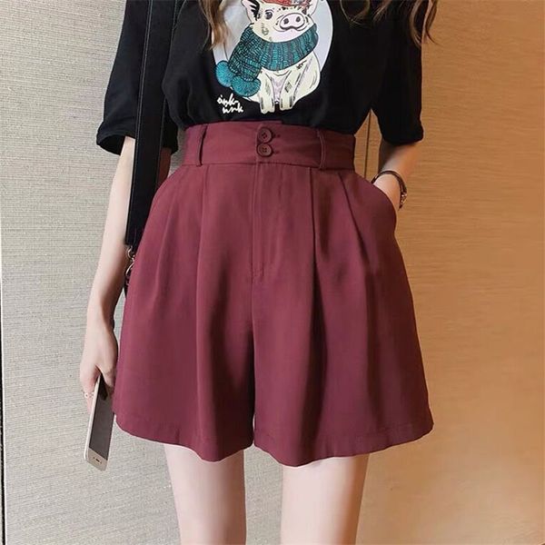 

bella philosophy 2020 new summer elastic waist shorts female mini high waist shorts wide leg loose casual short bottoms, White;black