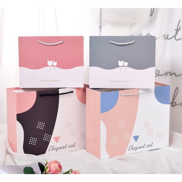 

5pcs elegant cat paper gift bag packaging shopping children birthday party bag cute cat pet accessory holder bags