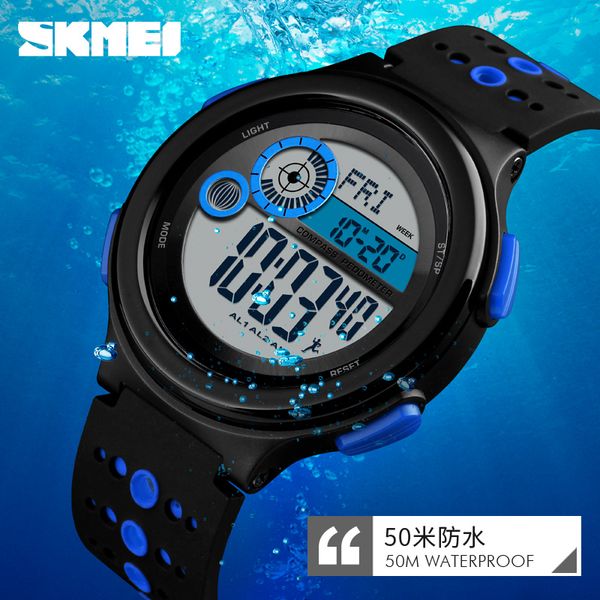 

skmei men sport watch compass pedometer calorie mileage countdown waterproof fashion digital watches clock men relogio masculino, Slivery;brown