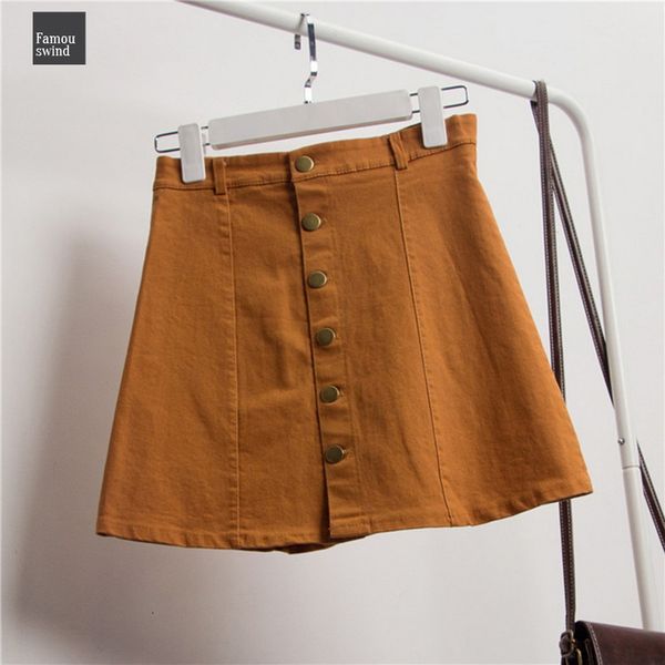 

summer skirts women a line girls skirt button high waist denim vintage female casual slim korean skirt jeans, Black