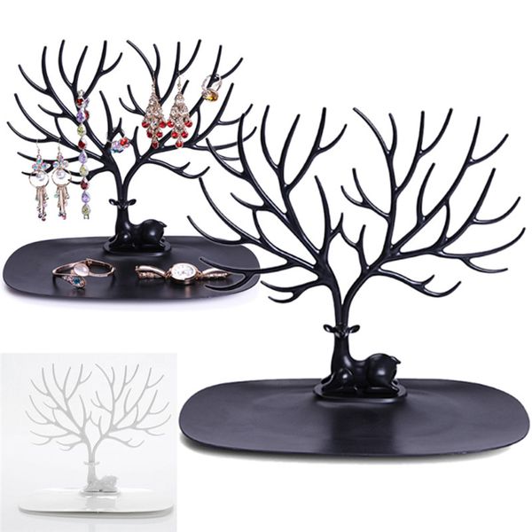 

deer tray display stand abs plastic jewelry holder fashion tree shelf stand holder for earrings necklace ring organizer, Black