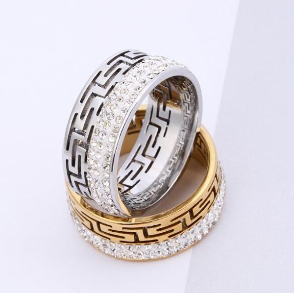 

fashion gold silver stainless steel inlay drill ring women and man original brand jewelry ing