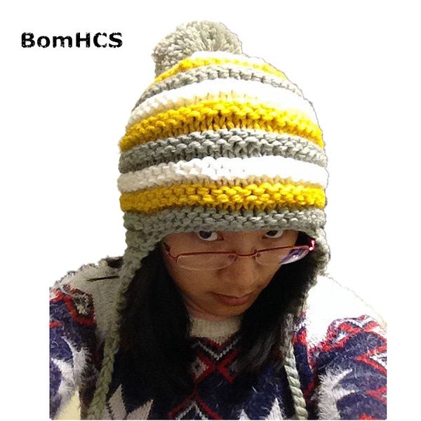 

bomhcs patchwork stripe knit beanie 100% handmade winter warm womens hat