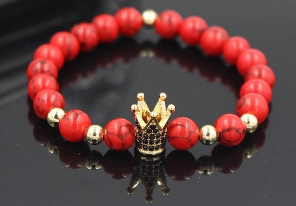 

8mm dg4 gold silver micro pave cz zircon cubic zirconia bracelet adjusted nature stone bead crown agate onyx bangles, Black