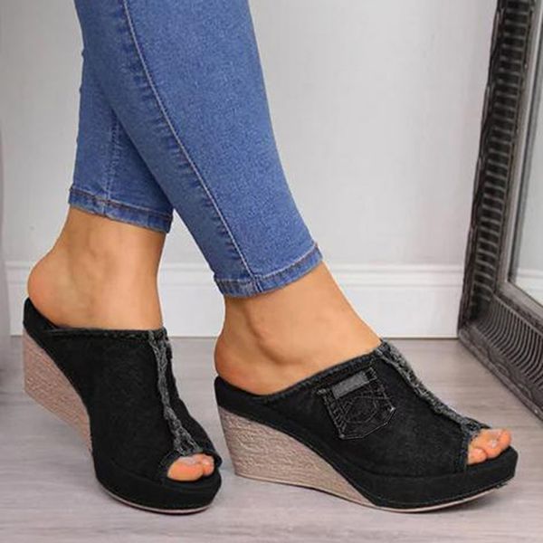 

2020 women's sandals women summer fashion leisure fish mouth sandals thick bottom slippers wedges shoes women, Black