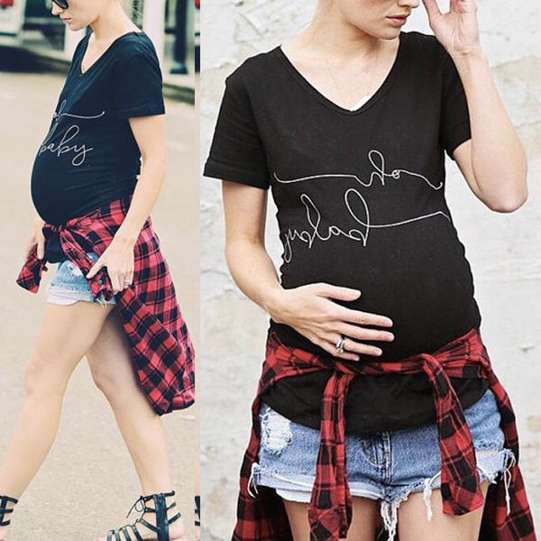 

Funny pregnancy t hirt oh baby tee hort leeve black maternity pregnant women clothe letter lim all matched 2019 ummer dhl