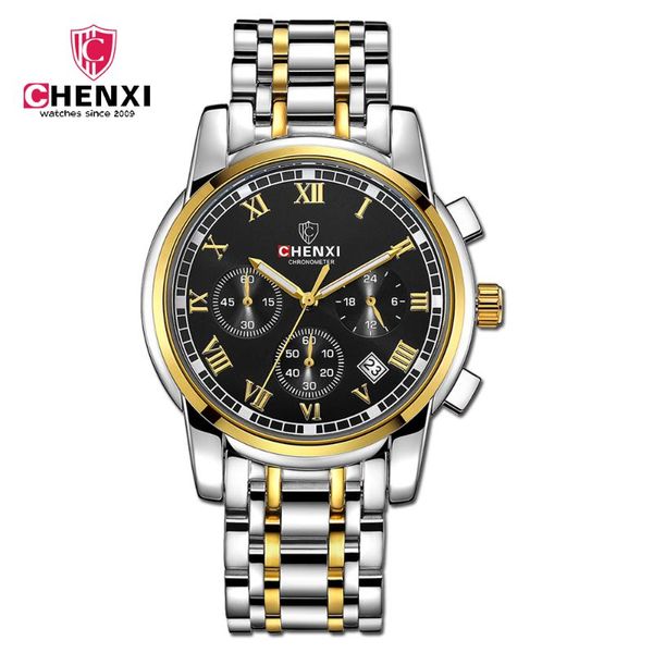 

chenxi luxury mens watches men fashion male clock quartz watch men's sport full steel waterproof wristwatches relogio masculino, Slivery;brown