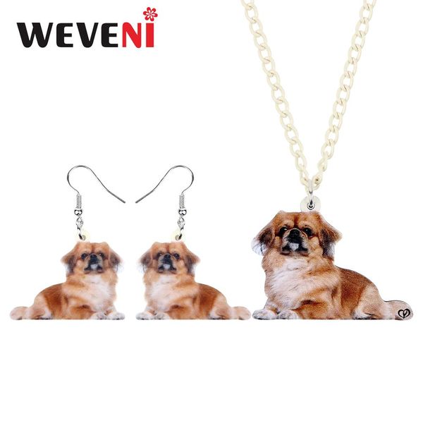 

weveni acrylic anime japanese chin shi dog necklace earrings jewelry sets sweet pets girls teens decorations charms party gift, Silver