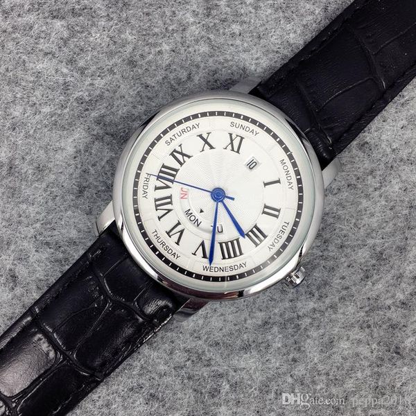 2019 мода человек кожаные часы черный / коричневый высокое качество топ мужской наручные часы с датой высокое качество стали человек часы ро, Slivery;brown