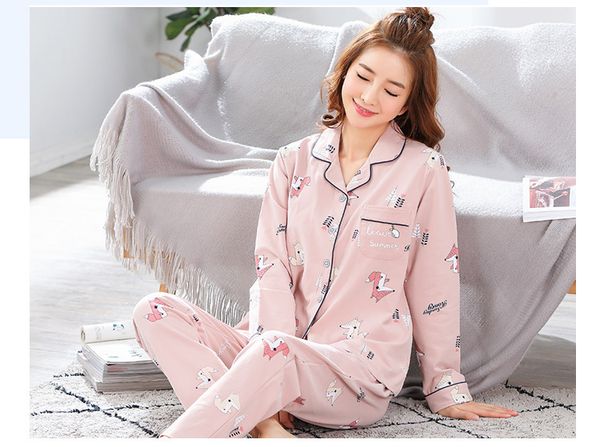 

pajamas women's autumn cotton long-sleeved home service autumn and winter cartoon cute women's home cardigan suit, Blue;gray