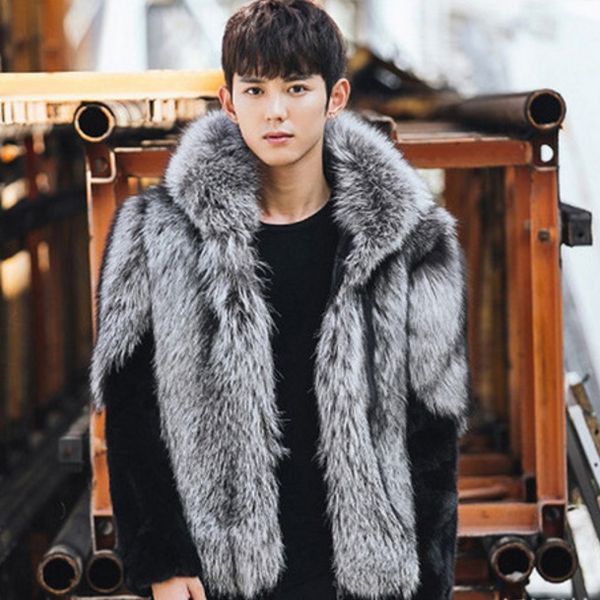 

casaco inverno 2019 winter warm thicken fake fur coats casual hooded mens faux fur jacket long sleeve oversized outerwear xl643, Black