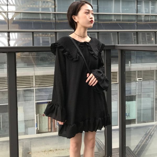 

autumn dress loose skirt long sleeve short skirt suit-dress, Black;gray