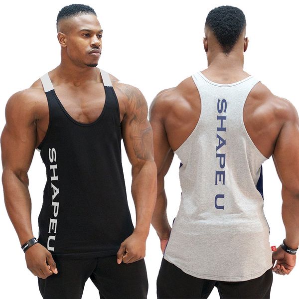 

men muscle slim sleeveless shirt tank bodybuilding fitness workout vest mens tank, White;black
