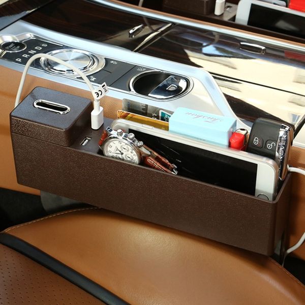 

car seat gap storage box 2 usb wireless charging car multi-functional card coin storage box organizer with charger