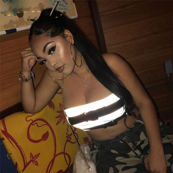 

tank for women fashion reflective back zipper polyester sleeveless tank women gray strapless crop party club camis top, White