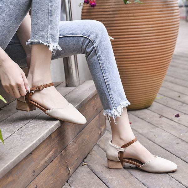 

classic shoes women square heel comfortable sandals heel pumps round toe lady non-slip shoes b11-13, Black