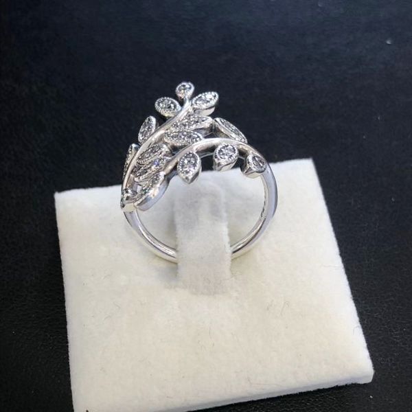 

wholesale-leaf cz diamond life tree ring with original box for pandora real 925 sterling silver jewelry female retro ring, Slivery;golden