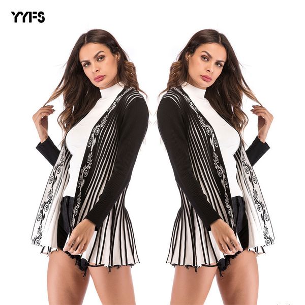 

womens designer sweater black and white striped shawl coat thin long sleeve knit cardiganh, White;black