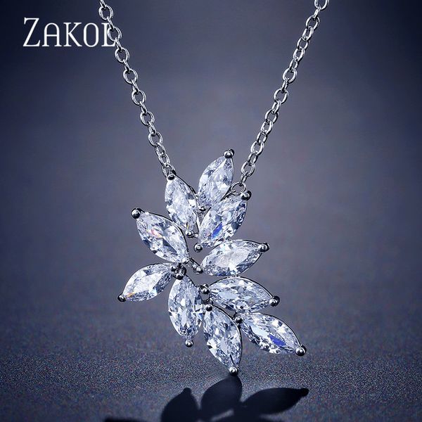 

zakol exquisite zirconia flower sweet necklace pendant for bridal jewelry women dinner party birthday gift fsnp2132, Silver