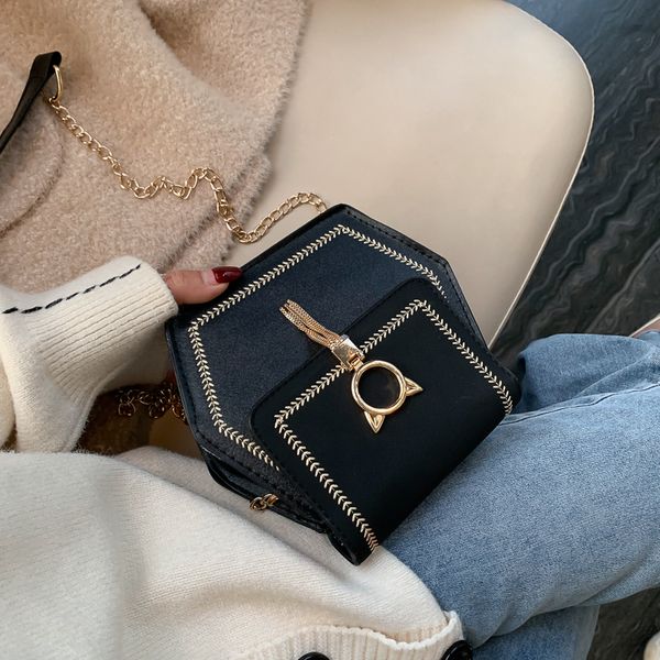 

metal tassel women handbag female 2019 new brand designer chain messenger square shoulder bag hexagon crossbody bag